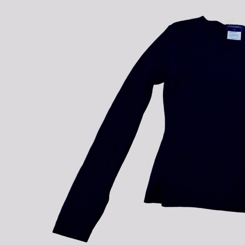Auth Chanel P15857V00778 Hauts manches longues cachemire noir taille 38 ventes exceptionnelles Italie