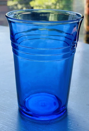 MODERNTONE WEDDING BAND Hazel-Atlas Glass 9oz FLAT TUMBLER Cobalt Blue (4 AVAIL)