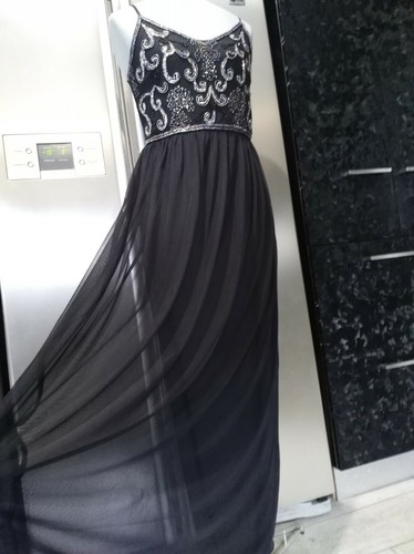 ❤️NEW❤️BOOHOO 12 M black sequin beaded long maxi evening dress SOFT STRETCH - Picture 5 of 12