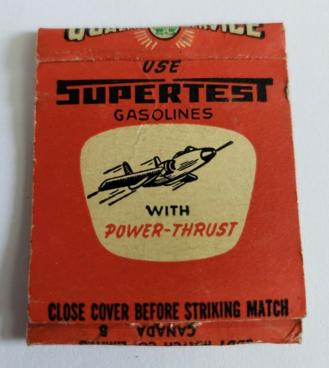 SUPERTEST GASOLINE ADVERTISING MATCHBOOK ORIGINAL VINTAGE GAS OIL 