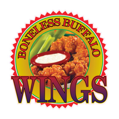 Food Truck Decals Boneless Buffalo Wings Restaurant & Food Concession Sign Brown