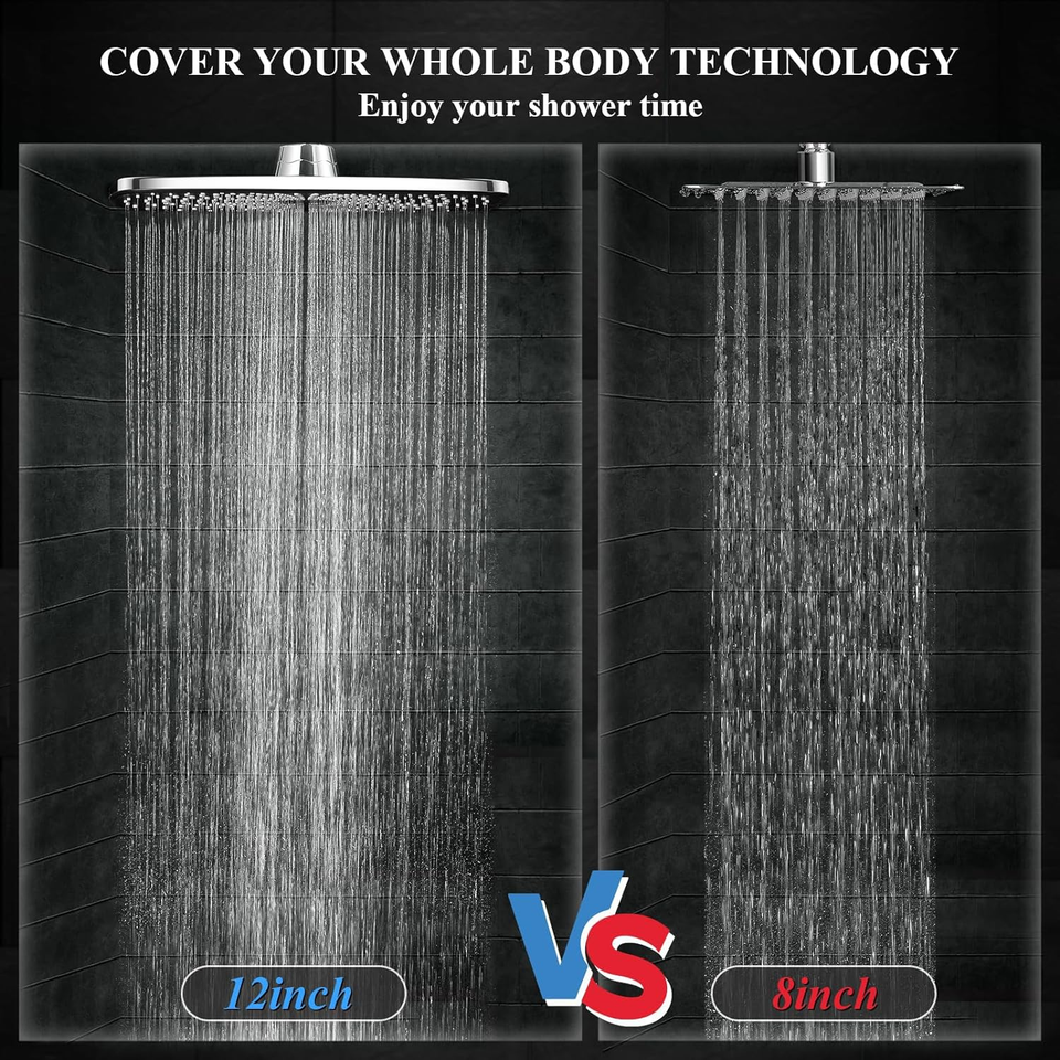 12 Inch High Pressure Rain Shower Head Combo with Extension Arm Wide