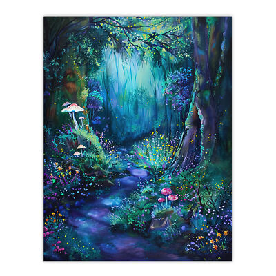 Verzauberter Wald Biolumineszenz Fantasy Magisches Wandbild Poster Druck