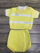 Vintage Soft Spun Baby Infant Clothes Yellow Knit Sweater Set Size 0-3 Mos