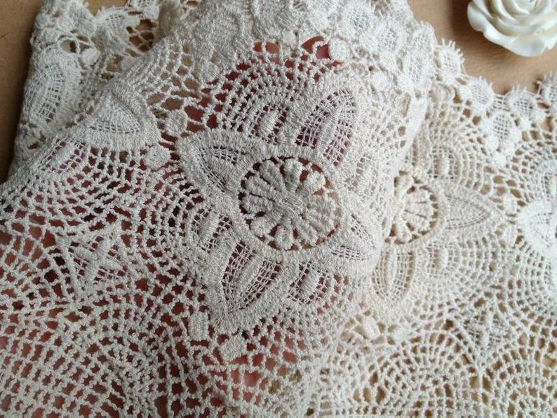 Vintage Crochet Cotton Beige Lace Trim with Scalloped Edge 6.69" Wide 2 Yards - Image 3 of 4