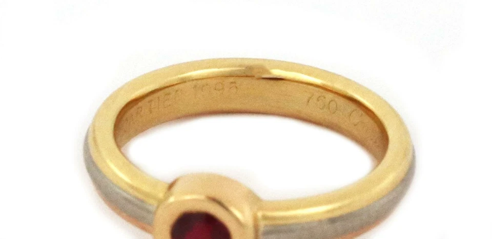 Anillo Cartier Oro Tricolor 18k Rubí Solitario Pila Banda Talla 49-US 4.5 Foto 4 de 4