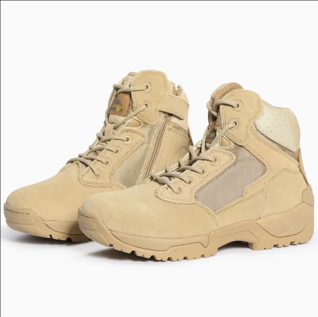 Men's Military Tactical Combat Ankle Hiking Boots with Ankle Protection Beige