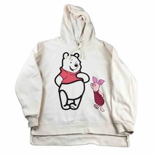 Winnie The Pooh Hoodie Womens Large Ivory Fleece Piglet Hooded Sweatshirt