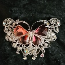 Vtg Butterfly Jeweled Hair Clip Silver Tone 4"x 3"