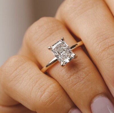 Women's 1.50Ct Radiant Cut Lab Created Diamond Solitaire Ring 14K Gold Plated