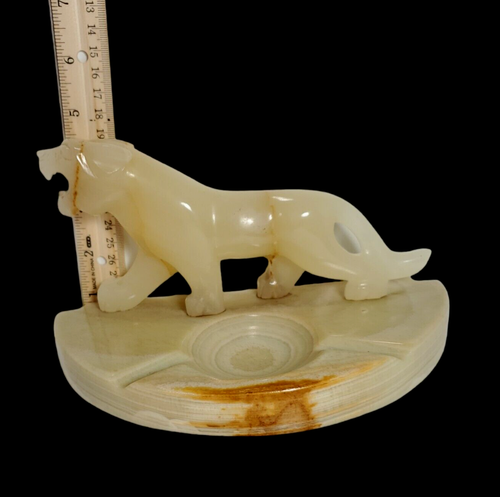Lion Lioness Carved Onyx Stone Ashtray Figurine or Dish Art Deco - AS IS - Picture 2 of 10
