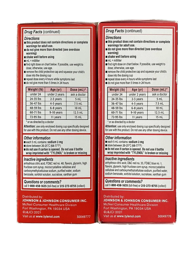 Tylenol infantil frio, tosse, dor de garganta 4 oz idades 2-11 uva + cereja (2 PACOTES) - Imagem 3 de 4