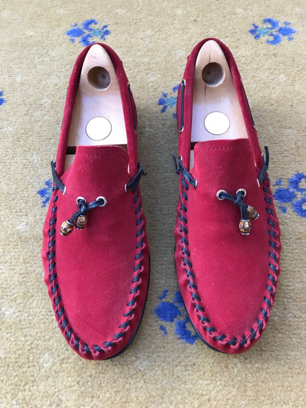 Gucci Loafers Suede Shoes Red Bamboo Tassel Moccasin Mens UK 8.5 US 9.5 EU 42.5 thumbnail 4