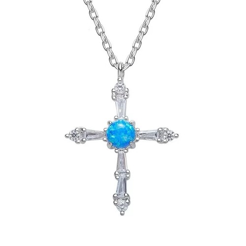 Opalite gemstone cross / crucifix pendant necklace... - Depop