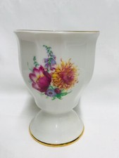 KAKAOBECHER AUF FUß, GEROLD PORZELLAN, BUNTE BLUMEN MIT GOLDRAND, 12 CM, TOP
