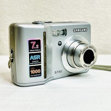 Vtg Samsung S730 7.2MP 3x Optic Zoom Camera Silver Y2K CIB Clean Battery Contact