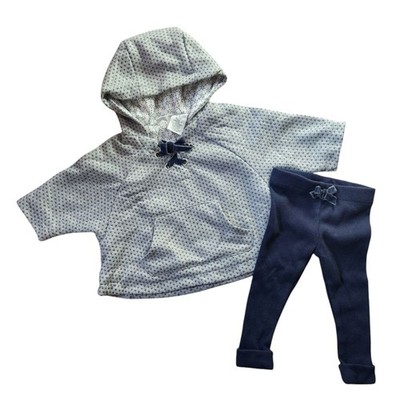 Max Studio Baby Cape Poncho & Pants 2-piece Set Size 3-6 months Navy Blue & Gray