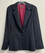 Classiques Entier Wool Blend Career Black Pinstripe Women's Blazer Size 10