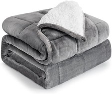 Sherpa Weighted Blanket ''Sleep in a Hug'' 15Lbs Grey White Blanket 48 X 72