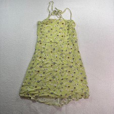 Kendall & Kylie Dress Small Floral Tie Back Mini Dress Green Daisy Print