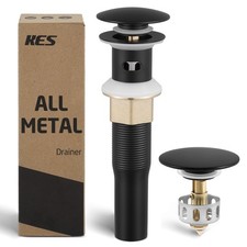 KES All Metal Bathroom Sink Drain with Strainer Basket overflow, Black
