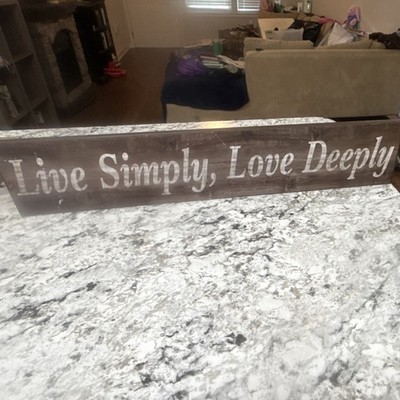 ''Live Simply, Love Deeply'' Wood Decorative Sign, Brown/White Rustic Rectangle