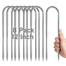 8Piece Tent Stakes Heavy Duty, 12 Rebar Stakes Ground Anchors High Wind, U...