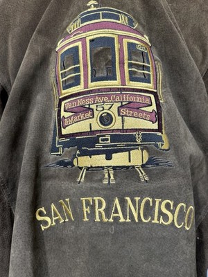 Vintage DNK San Francisco Cable Car Brown Suede Bomber Jacket Fits Like Big XL