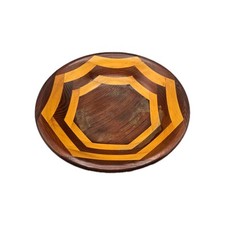 Handcrafted Segmented Mixed Wood Serving Fruit Bowl Catchall 9" x 2.5" H