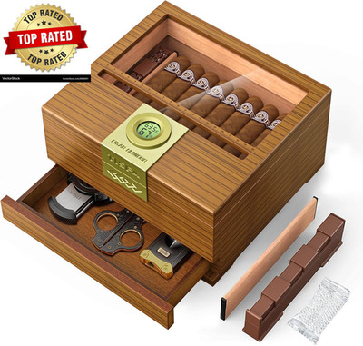 Cigar Box Handcrafted Humidor with Hygrometer and Humidifier Cedar Wooden Humido