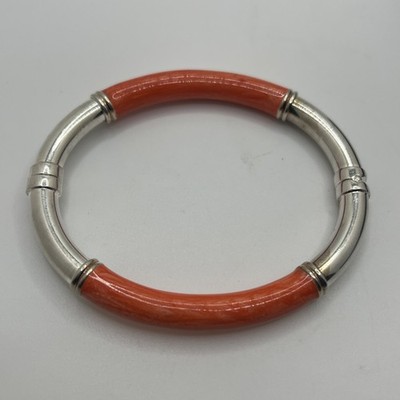Milor Italy SS 925 Orange Enamel Hinged Bangle Bracelet