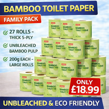 Bamboo Toilet Paper Roll, 5 PLY Thickened Core Roll, Unbleached Bamboo PULP
