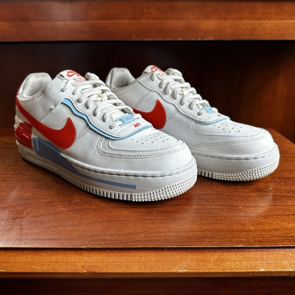 Nike Air Force 1 Shadow SE Womens 9 AF1 White Orange Blue Shoes CQ9503-100 - Image 4 of 4