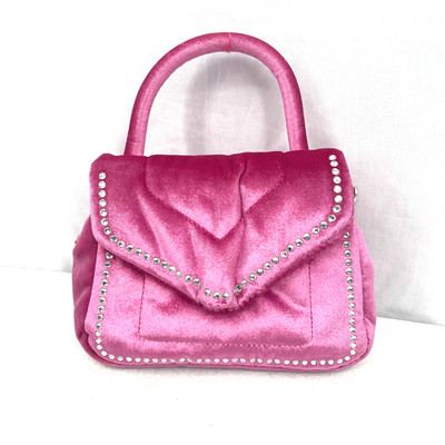Skinny Dip London Leo Velvet Bling Small Hand Bag Pink Silver