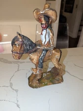 Rare Vintage H.S. Andy Anderson Cowboy Horseback Horse Chalkware Sculpture Folk