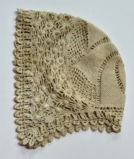 Antique Victorian Hand Crocheted Lace Baby Bonnet Hat use for Doll Pattern as-is