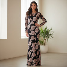 Betsy Adam Juliana Soutache Mesh Long Sleeve Floor Length Gown Size 8