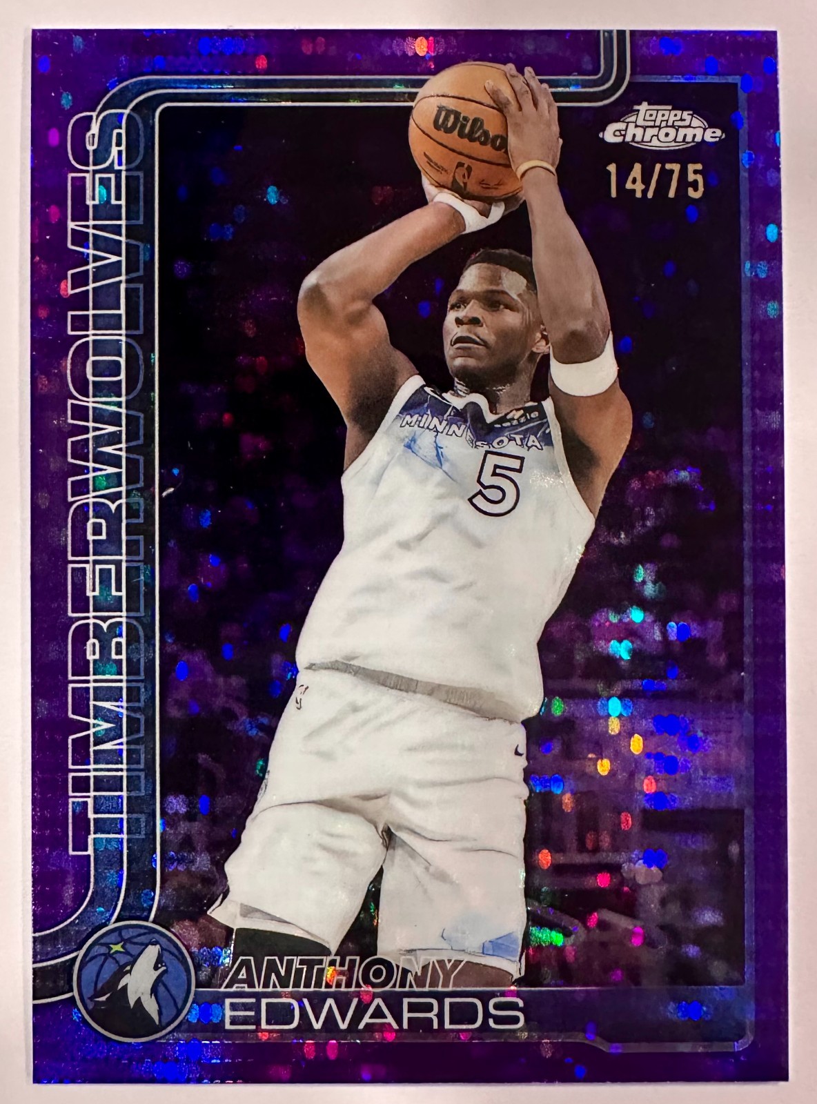 Anthony Edwards 2025 Topps Chrome #151 Purple Pulsar Refractor /75 