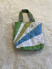 Billabong Vintage 2000s Green and Blue Patchwork 12” Tote Bag Beach Surf Y2K
