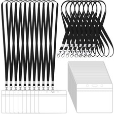 100 Pack Lanyards for ID Badges with Clear Name Tags, Reusable Lanyards Horiz...