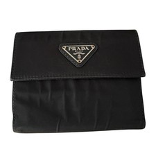 PRADA Wallet Nylon Bifold Wallet Black From Japan A41