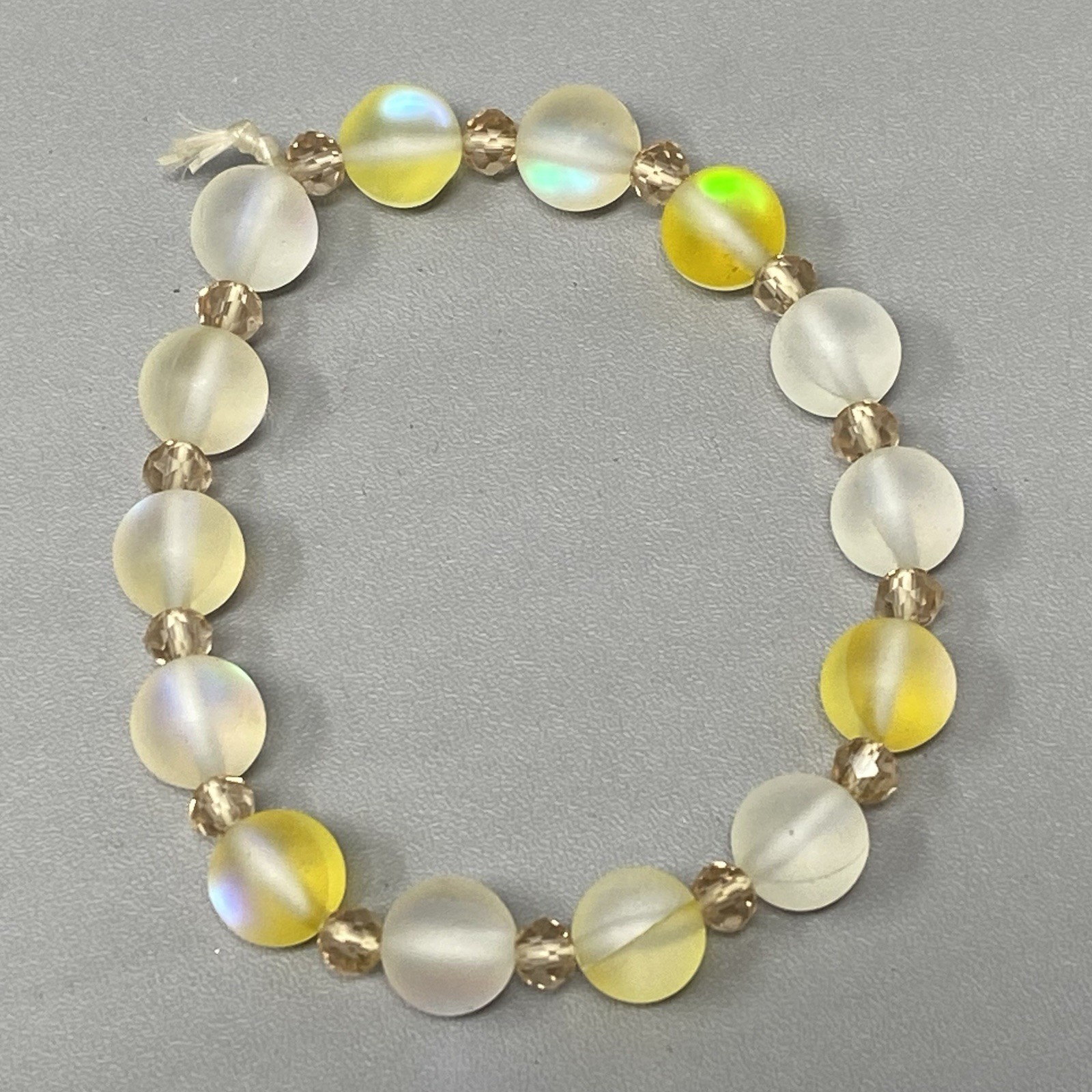 Aurora Borealis Glass Bead Bracelet Frosted Iridescent Round Smooth Stretch 6