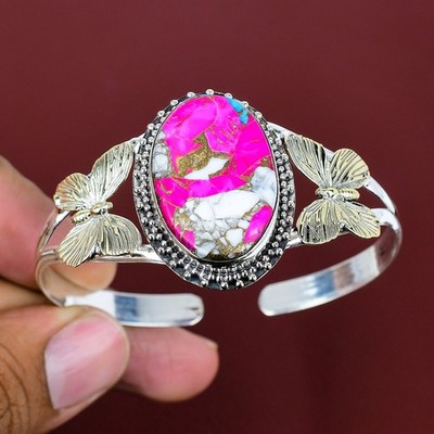 Cotton Candy Turquoise 925 Sterling Silver Adjustable Butterfly Cuff Bracelet