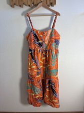 Beach Lunch Lounge Orange Sleeveless Dress Tropical Beach Summer Linen Cotton M 