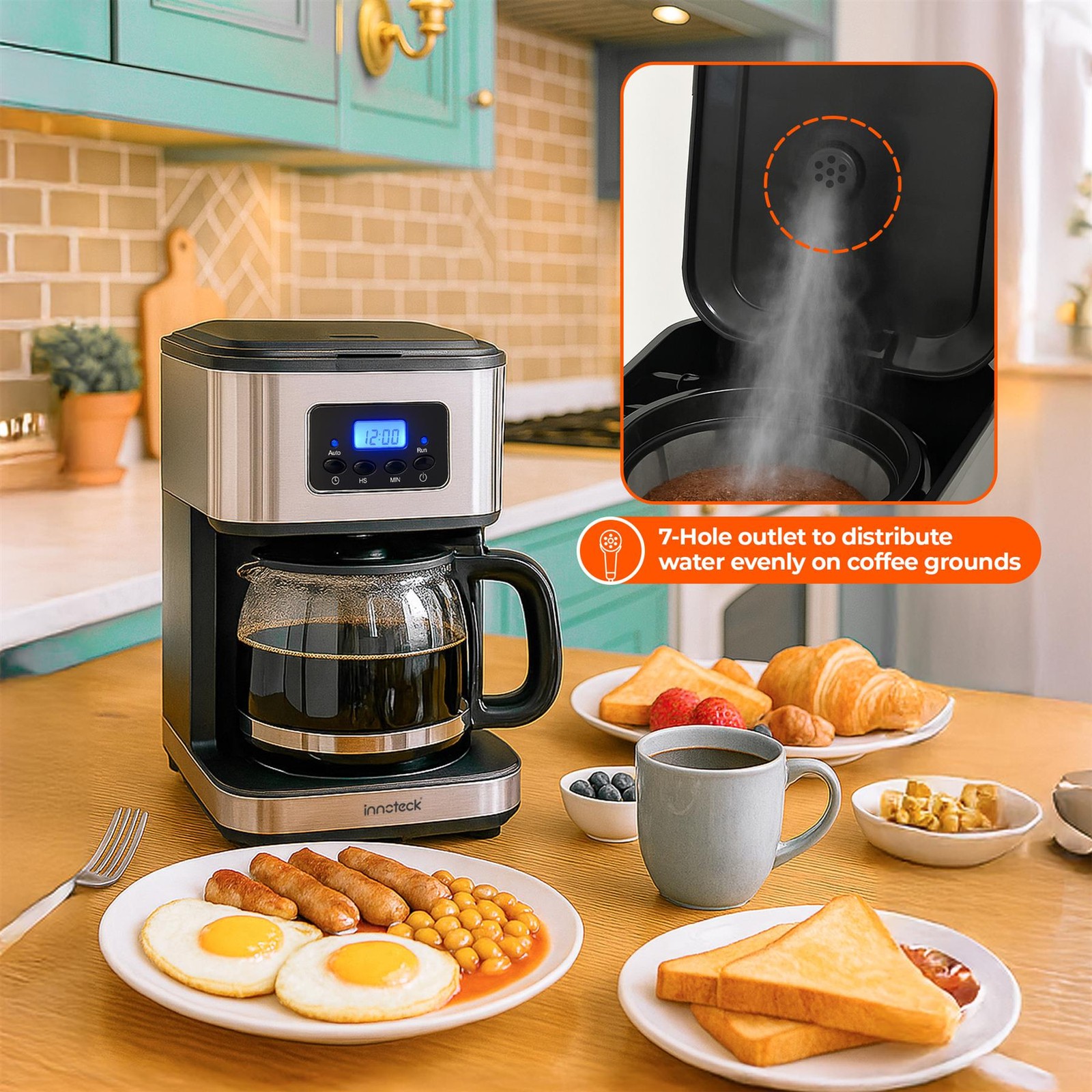 Innoteck Macchina da Caffè a Goccia 1,5L 900W Cottura Rapida con Caraffa in Vetro e Timer LCD foto 4