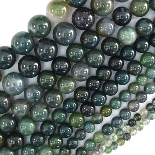 Natural Green Moss Agate Round Beads Gemstone 15" Strand 4mm 6mm 8mm 10mm 12mm
