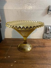 VTG Viking Glass Amber BULLSEYE RUFFLED Top Pedestal Candy Dish Compote SO RARE!