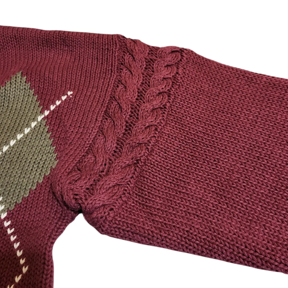 Structure Cardigan Sweater Men L Burgundy Argyle V-Neck Grandpa Vintage 90's Y2K - Image 4 of 4