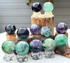 Wholesale Lot 12 PCs 35mm Natural Fluorite Sphere Crystal Ball Healing