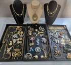 Vtg Gold Monet Trifari Napier Coro Deco Glass KJL Flower Rhinestone Coin Lot